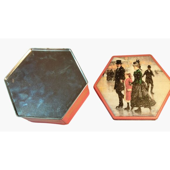 Alan Maley Hexagonal Tin Box Victorian Ice Skating Scene In Harmony Vintage 1996 - Picture 6 of 7
